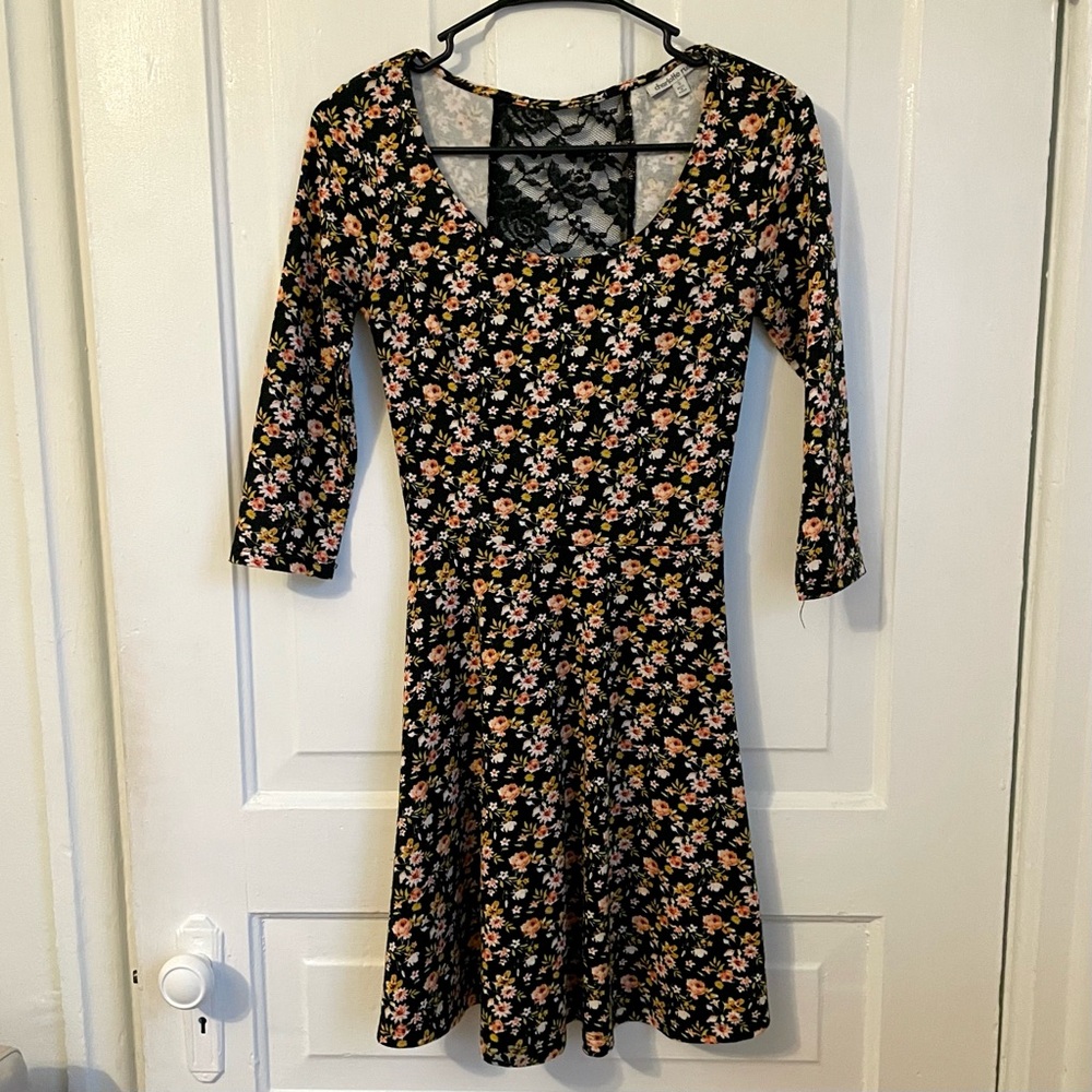 Charlotte Russe Floral Dress with Black Lace Open Back Size Small